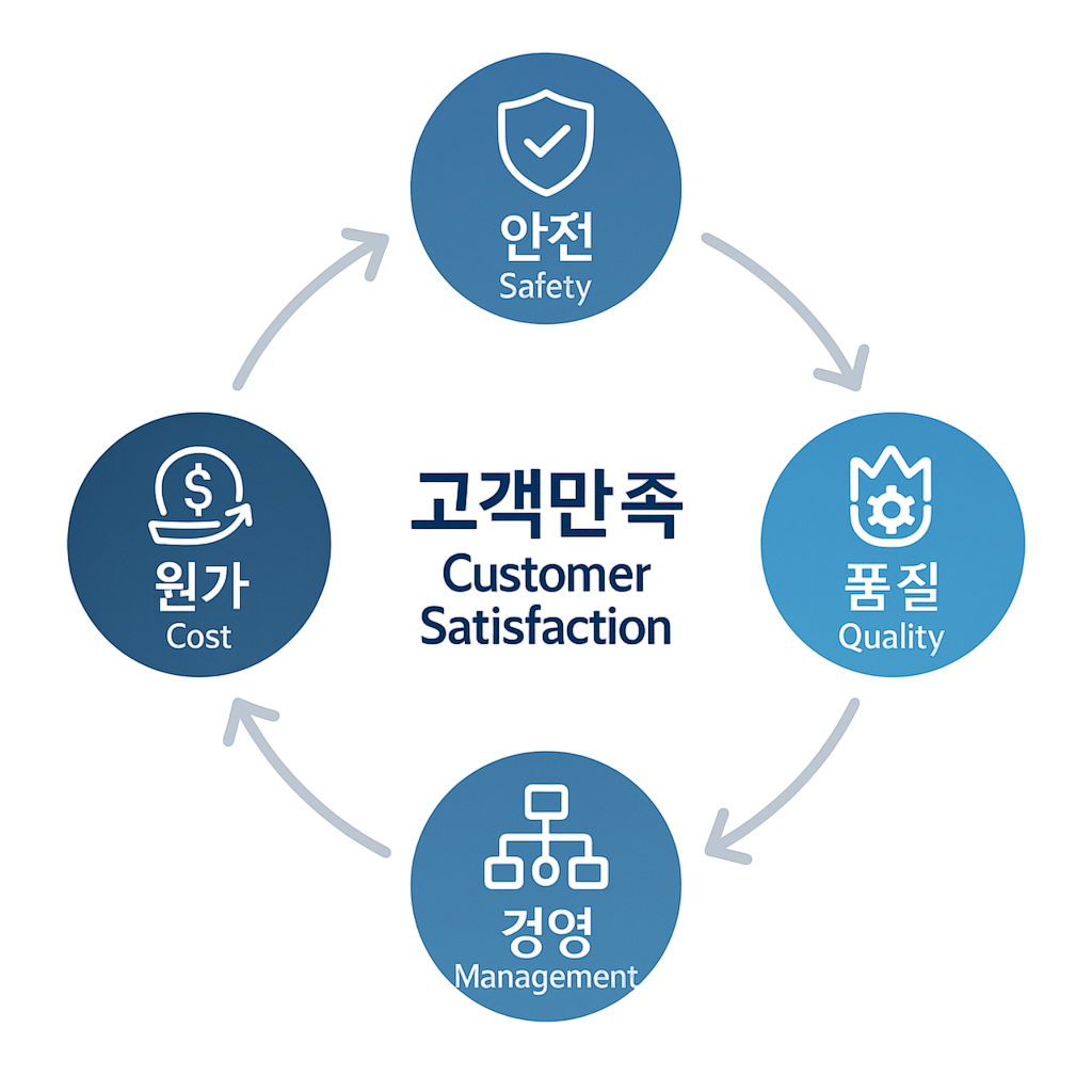 안전·원가·경영·품질 경영방침 도형